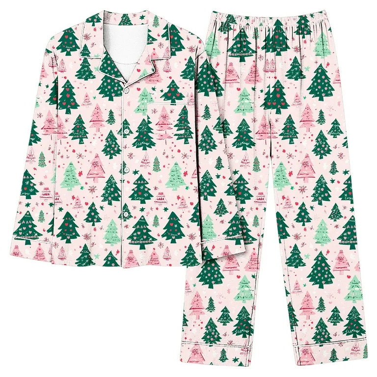 Tnhcen Women's Christmas Print Pajama Set 2-Piece Long Sleeve Sleepwear Winter Flannel Pajama Set... | Walmart (US)