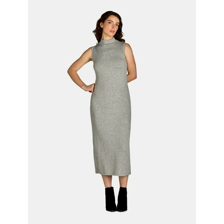 Nine.Eight Women's Sleeveless Ribbed Mock Neck Midi Dress, Sizes XS-XXXL | Walmart (US)