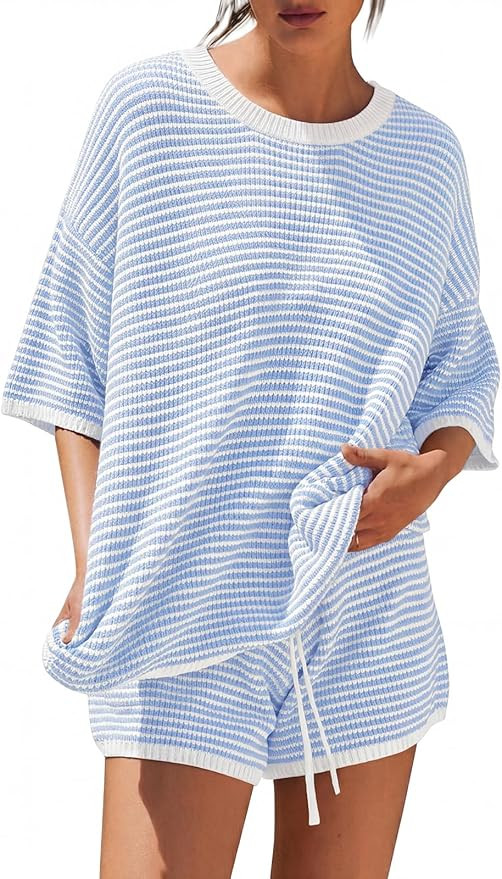 LILLUSORY Womens 2 Piece Striped Short Sets 2026 Summer Matching Lounge Cruise Beach Outfits Reso... | Amazon (US)