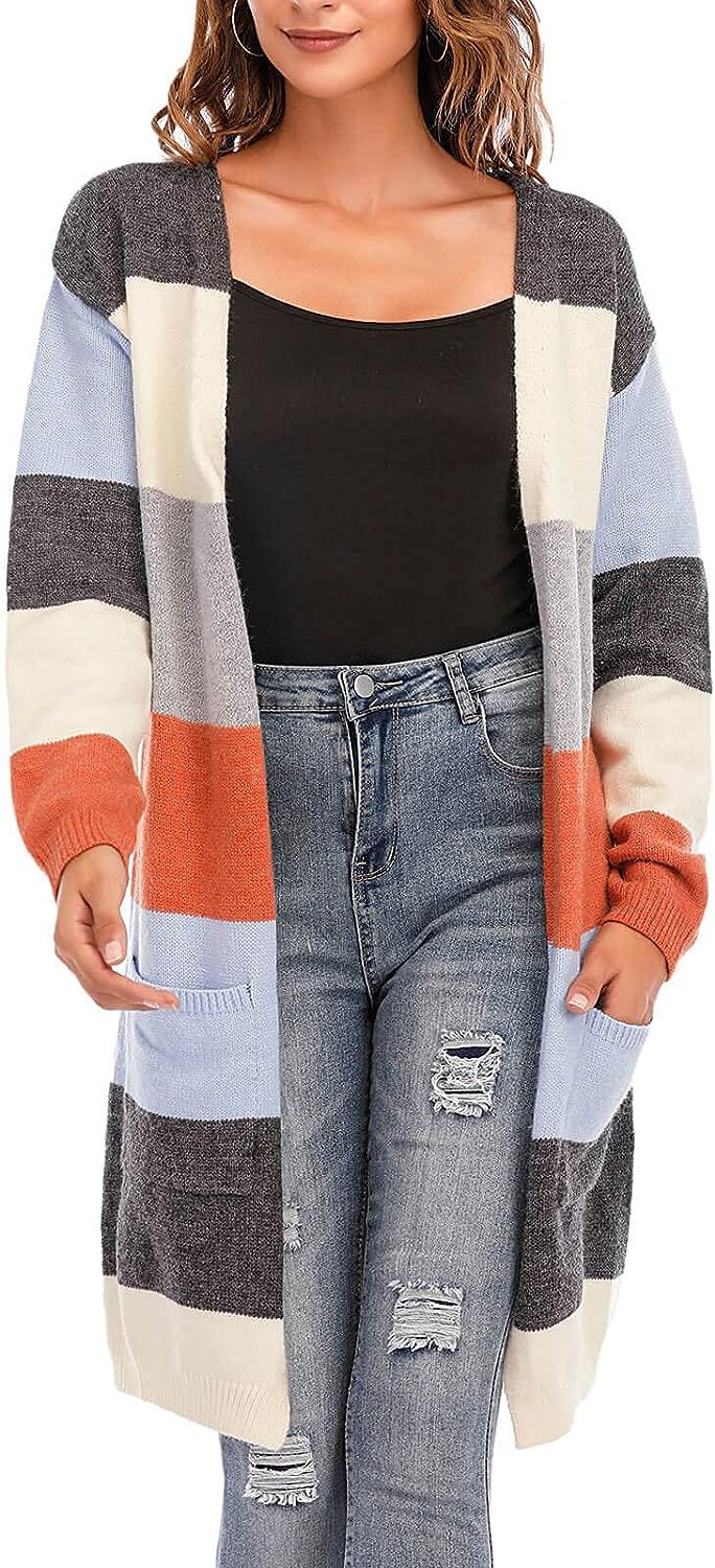 Alsol Lamesa Cardigan Sweater for Women,Open Front Cardigan Color Block,Long Sleeve Knit Lightwei... | Amazon (US)