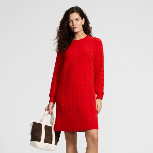 Women's Fuzzy Bobble Crew Neck Sweater Dress - Lands' End - Red - XS | Lands' End (US)