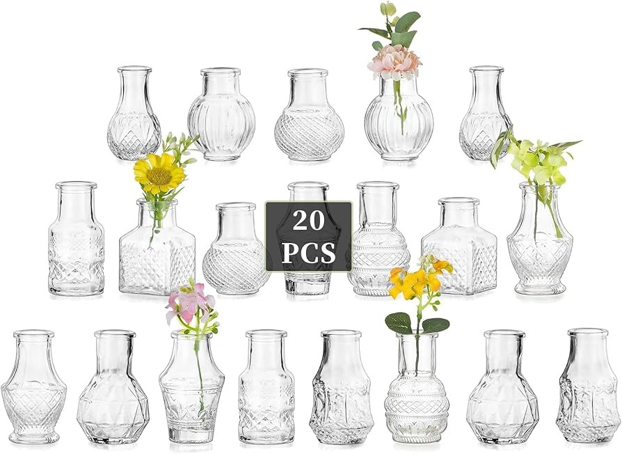 Glasseam Small Bud Vases for Centerpieces: 20PCS Mini Clear Glass Vase Set for Flowers Decor Wedd... | Amazon (US)