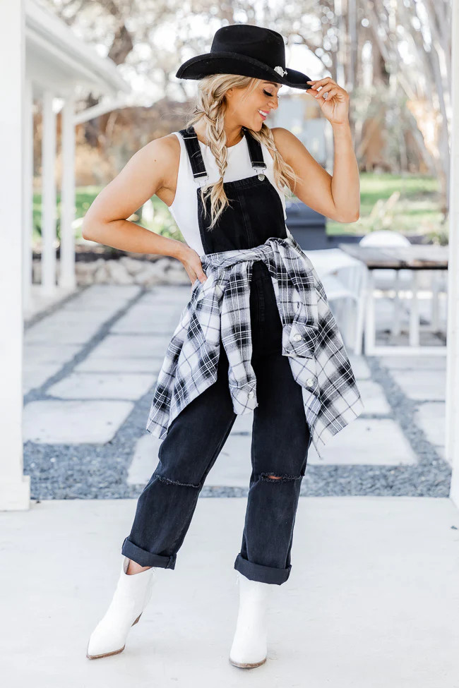 Keep Looking Up Black Overalls | Pink Lily