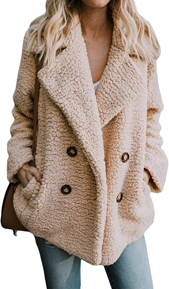Dokotoo Womens Winter Fleece Open Front Teddy Bear Sherpa Coat with Pockets Outerwear | Amazon (US)