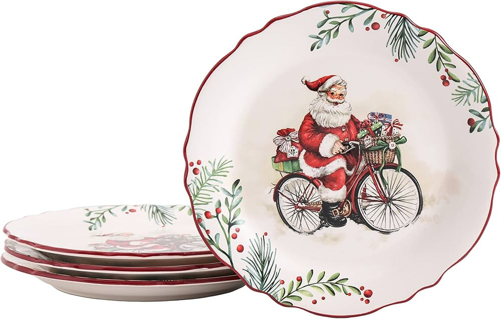 Bico Santa On The Way Ceramic Salad Plates, 8.75 inch, Set of 4, for Salad, Appetizer, Microwave ... | Amazon (US)