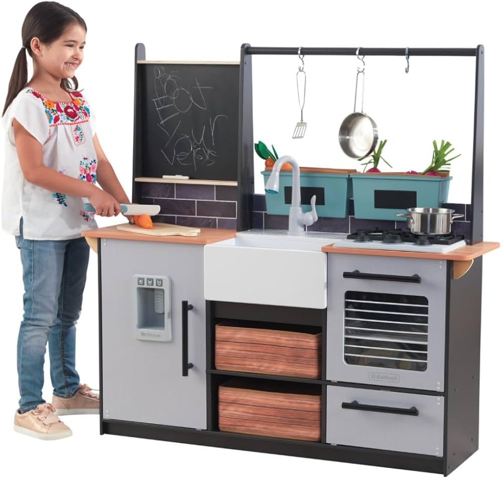 KidKraft Wooden Farm to Table Play Kitchen with EZ Kraft Assembly, Lights & Sounds, Ice Maker and... | Amazon (US)