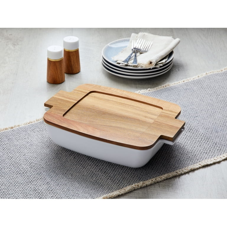 Better Homes & Gardens Ceramic Oven to Table Serveware Dish with Acacia Lid, 13.39 x 9.06 x 3.39 ... | Walmart (US)