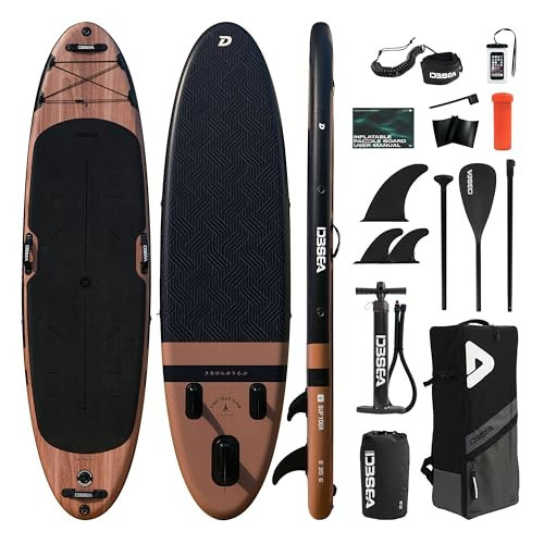 D3SEA 11 ft Inflatable Paddle Board with SUP Accessories, Extra Long Non Slip EVA Deck with Yoga Alignment Lines, Extra Wide Yoga SUP for Adults (Timber Noir, 11' × 35" × 6") | Amazon (US)
