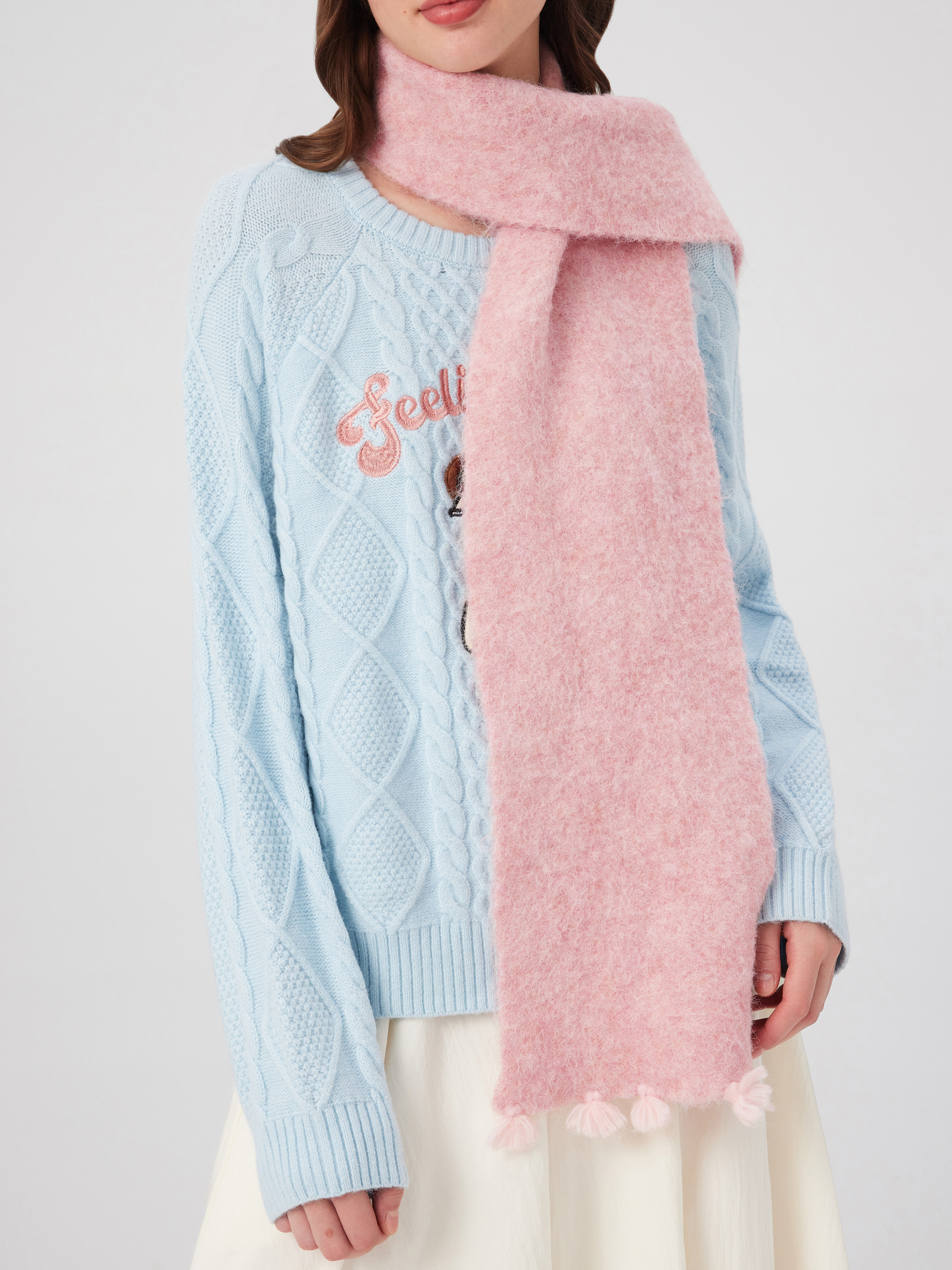 Wool blend SOLID WOOL-BLEND SCARF For School Daily Casual Coffee Shop Work | Cider