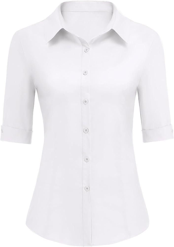 Zeagoo Womens Button Down Shirts 3/4 Sleeve Dress Blouses Business Casual Collared Oxford Tops | Amazon (US)