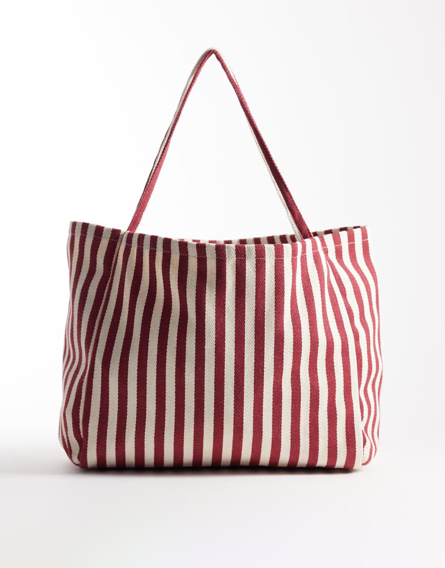 ASOS DESIGN striped textured tote bag in red-Multi | ASOS (Global)