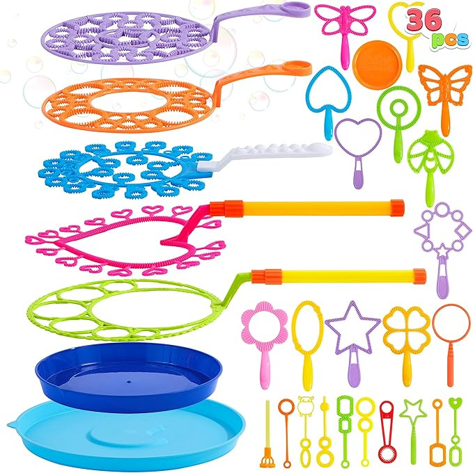 Sloosh 36 Packs Big Bubble Wands Set, 20" Giant Bubble Wand Toys with Tray Bulk, Large Bubble Mak... | Amazon (US)