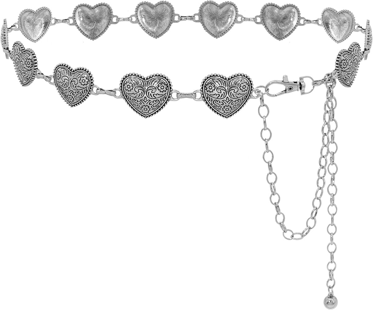 Women Concho Chain Belt Western Cowgirl Waist Chain Adjustable Metal Link | Amazon (US)