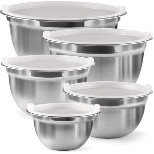 Stainless Steel Mixing Bowls Set with Lids, Home Kitchen Cooking Essentials Household Must Haves for Baking, 5 Pieces | Amazon (US)
