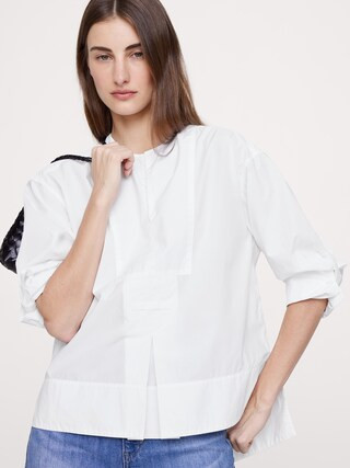 Cotton Poplin Popover Top with Rolled Cuffs | Banana Republic (US)