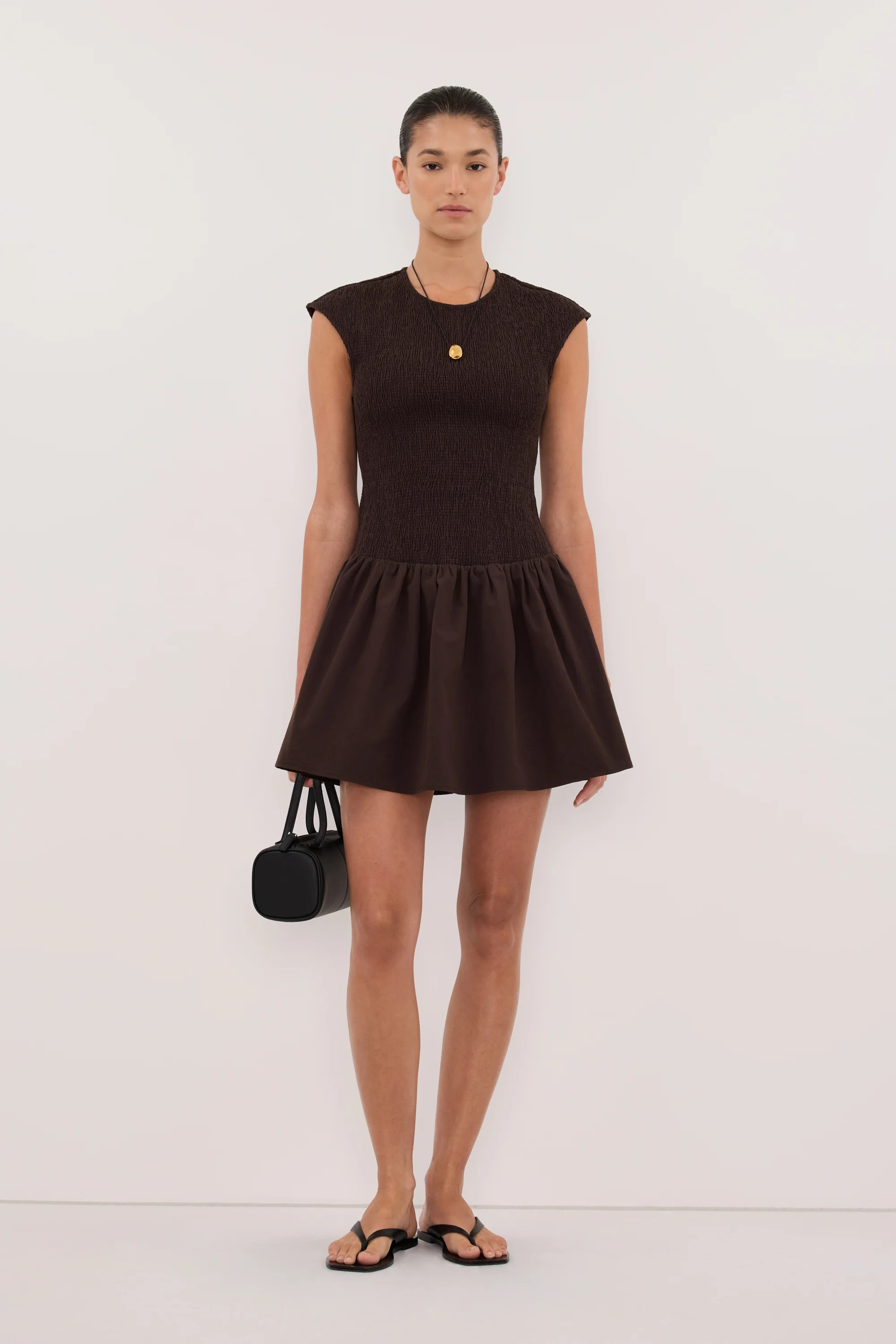 RUBI BURNT CHOC POPLIN MINI DRESS | DISSH