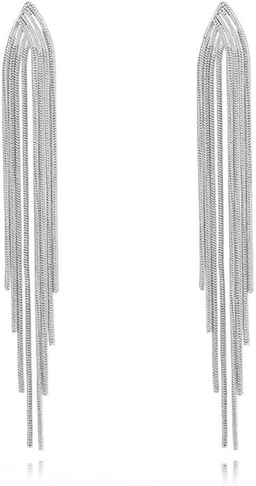 Long Silver Earrings for Women Dangling Gold Tassel Earrings Rose Gold Earrings for Women Long Me... | Amazon (US)
