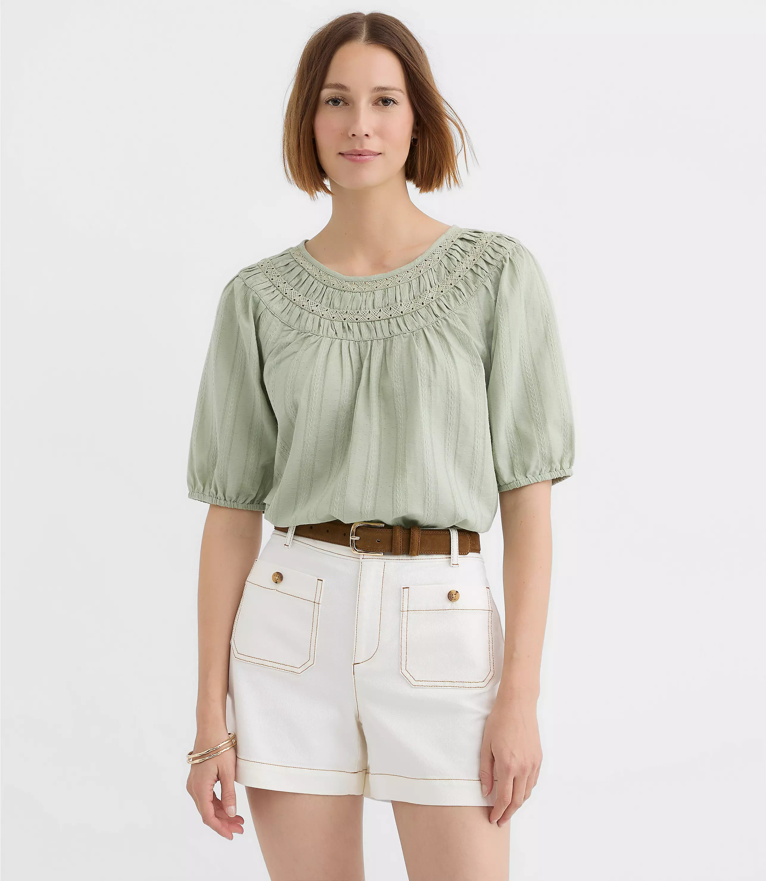 Striped Lace Trim Yoke Blouse | LOFT