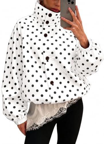 Womens Funnel Neck Jackets Polka Dot Oversized Windbreaker Outwear Coats | Amazon (US)