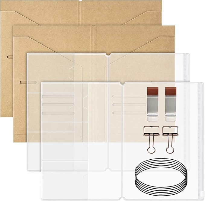 Travelers Notebook Accessories Kit - Kraft File Folders,PVC Zipper Pouches,Pen Holders,Binder Cli... | Amazon (US)