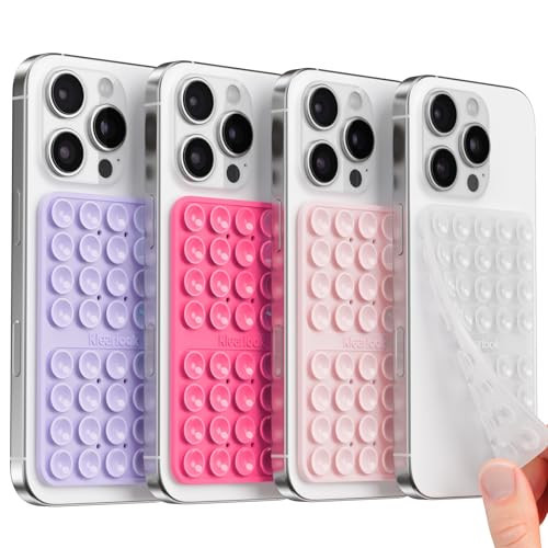 Klearlook 4Pack Silicone Suction Cup Phone Case Mount Double Sided, Sticky Phone Grip for Cell Phone, Hands-Free Phone Accessories for Selfies and Videos, Clear & Light Pink & Hot Pink & Lavender | Amazon (US)