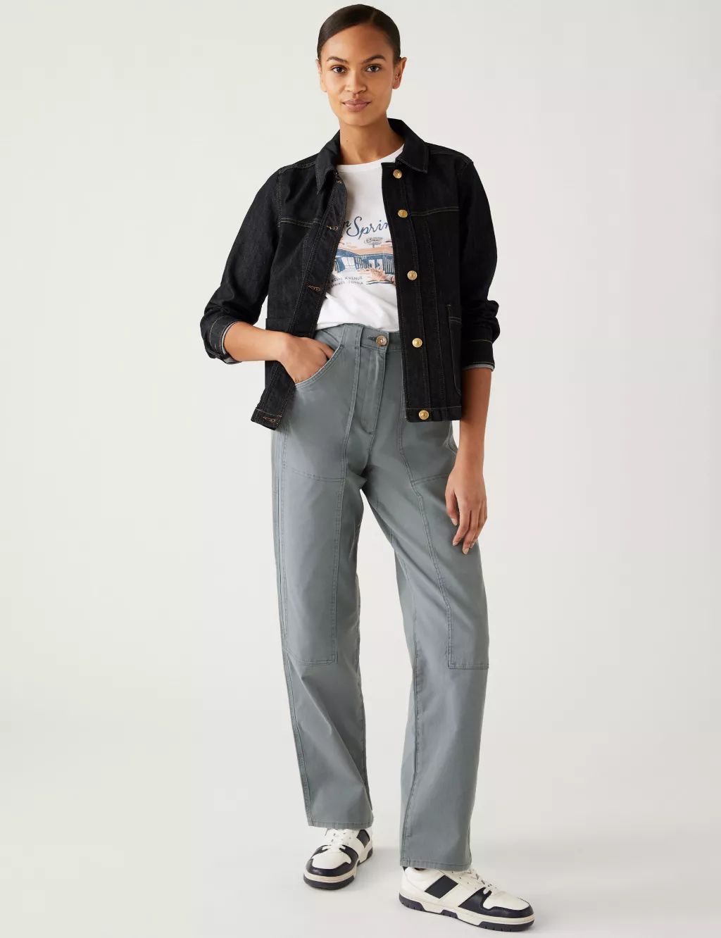 Cotton Rich Relaxed Straight Trousers | Marks & Spencer (UK)