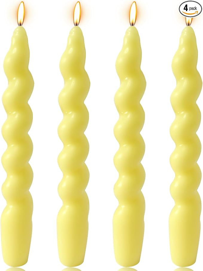 4 Pack 7 Inch Yellow Spiral Taper Candles, Unscented Dripless Fat Twisted Candlesticks for Home D... | Amazon (US)