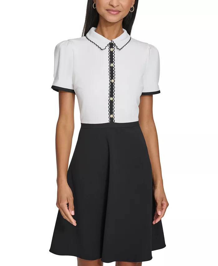 KARL LAGERFELD PARIS Women's Colorblocked A-Line Dress - Macy's | Macy's