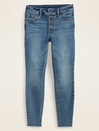 Mid-Rise Button-Fly Rockstar Super Skinny Cut-Off Ankle Jeans for Women | Old Navy (CA)