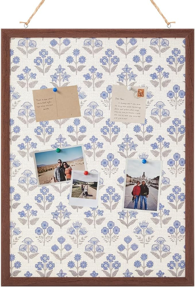 Leinuosen 17 x 23 Cork Board for Walls Decorative Floral Cork Boards with Blue Flower Small Linen... | Amazon (US)