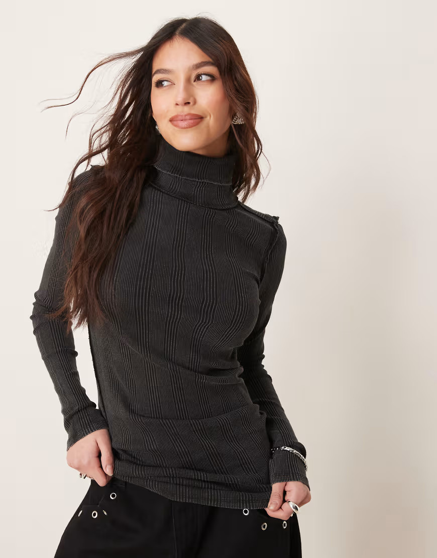 Free People brynn ribbed detail turtleneck in black | ASOS (Global)