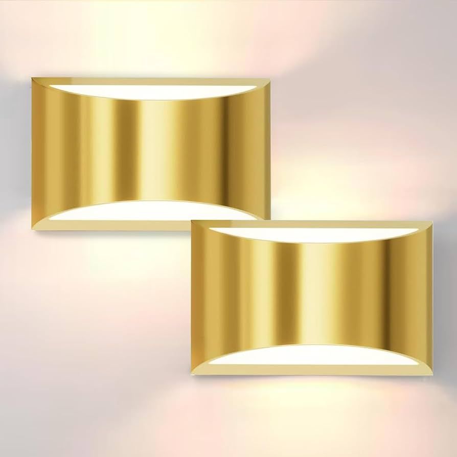2 Pack Brushed Gold Wall Sconce Indoor Wall Lights Hardwired Up and Down Hardwired Interior Wall ... | Amazon (US)