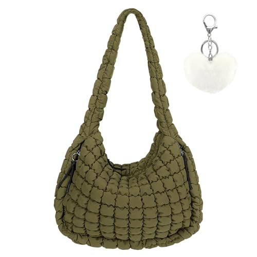Large Quilted Tote Bag Crossbody Puffer Tote Bags for Women Quilted Hobo Bags Carryall Shoulder Bubble Bag Olive Green | Amazon (US)