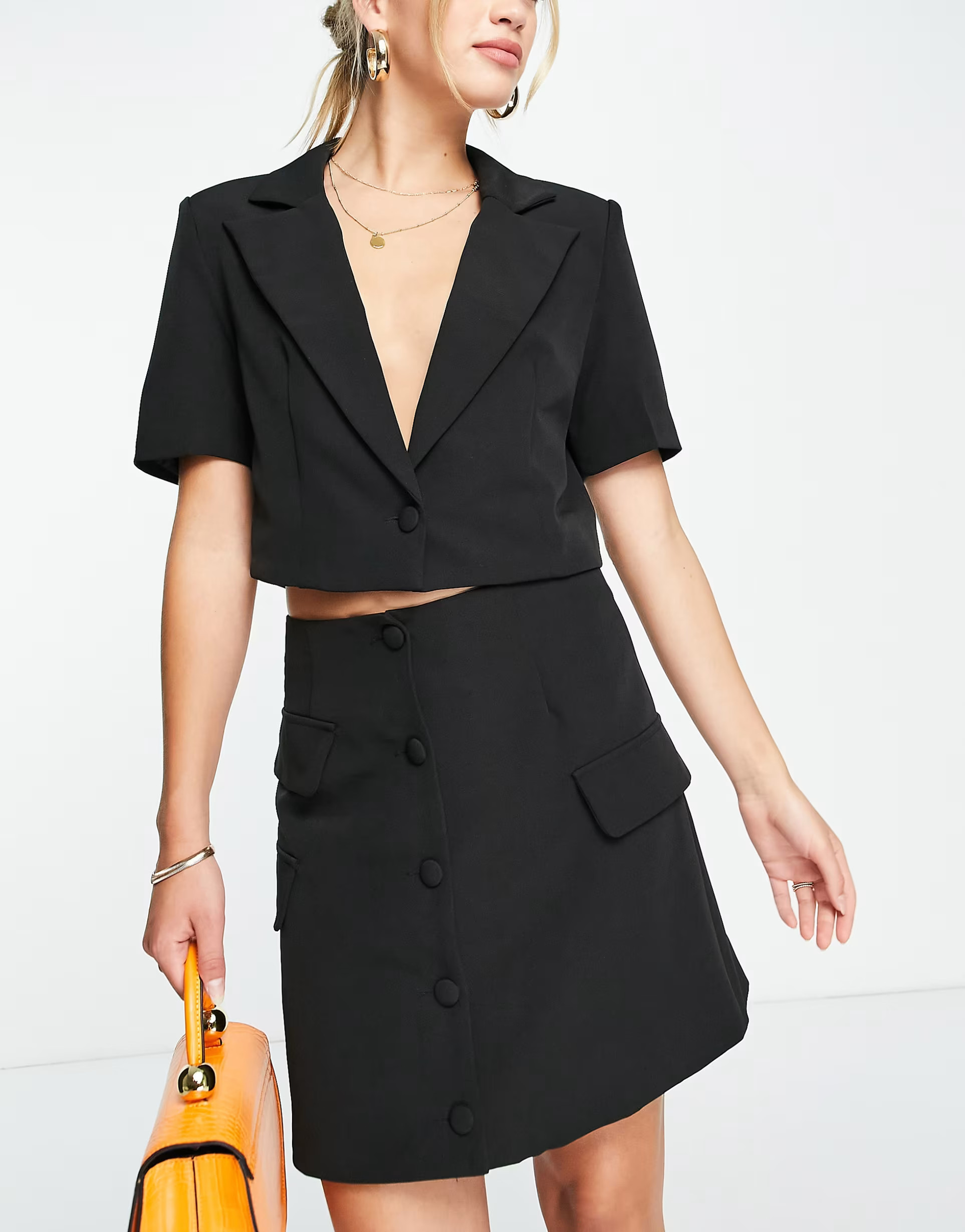 Extro & Vert button front mini skirt with pocket detail in black - part of a set | ASOS (Global)