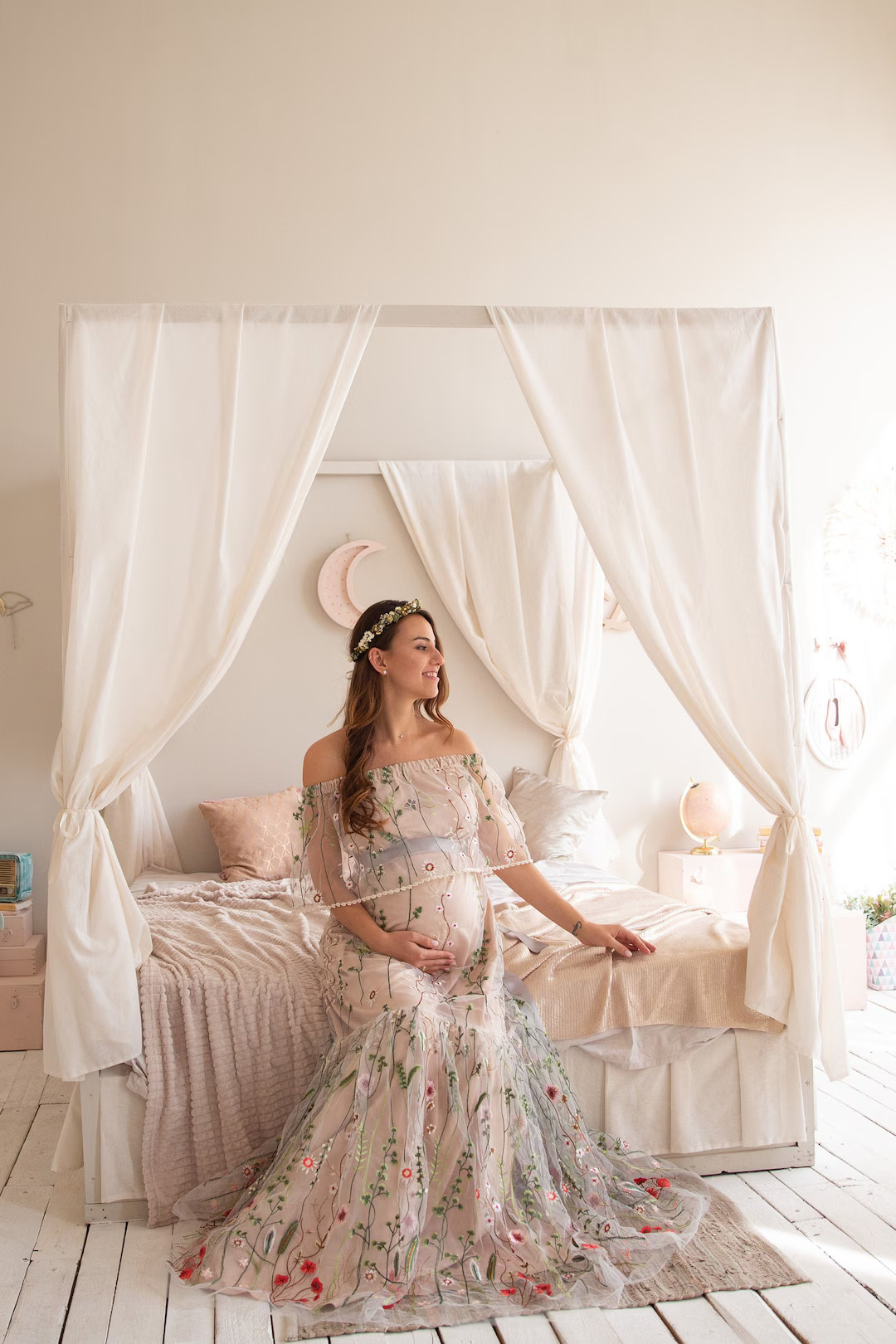 Floral Maternity Dress: Off-Shoulder Bohemian Gown | Etsy (US)