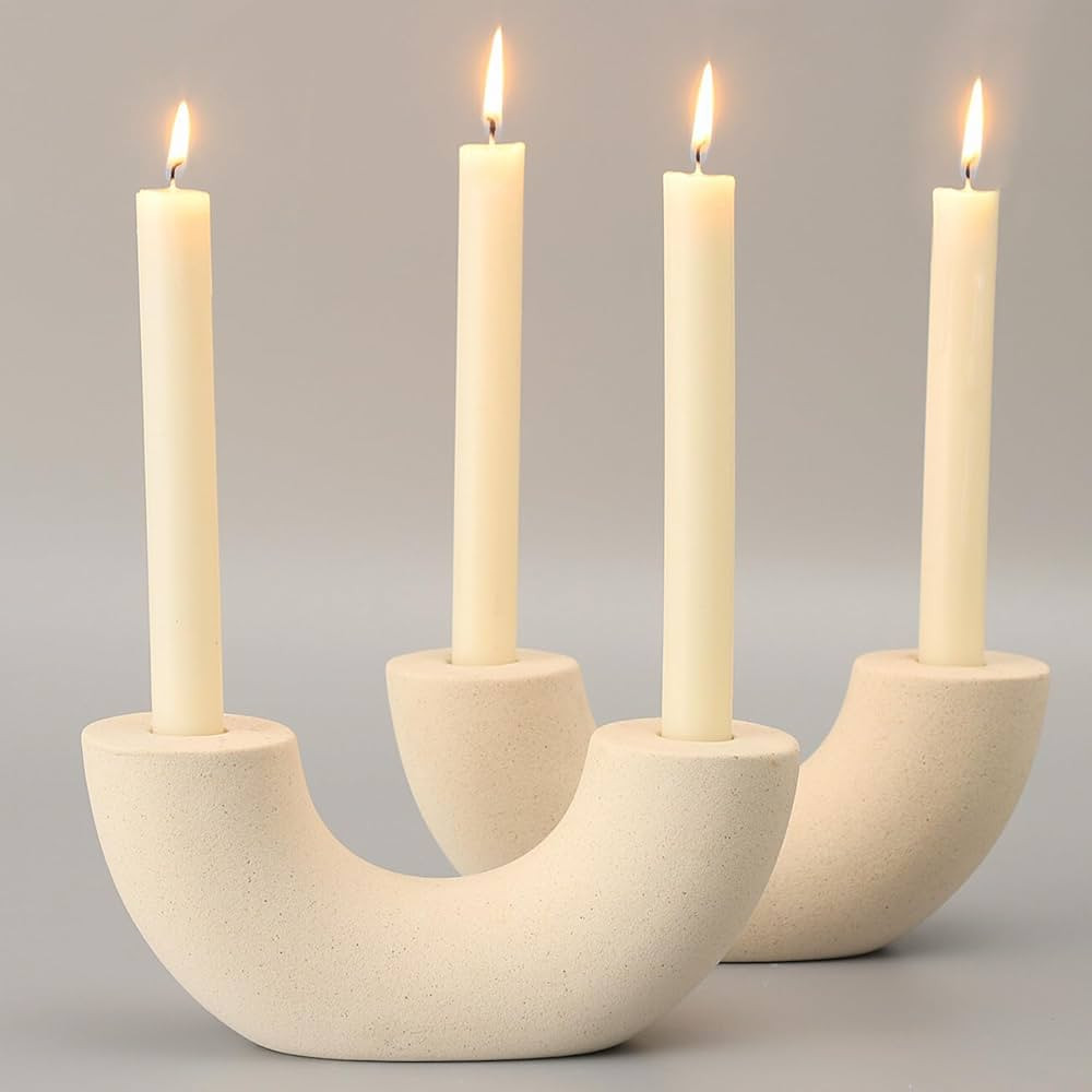 MARTAGE Taper Candle Holders, Ceramic Boho Candle Holders Set of 2, Farmhouse Candle Holders, Whi... | Amazon (CA)