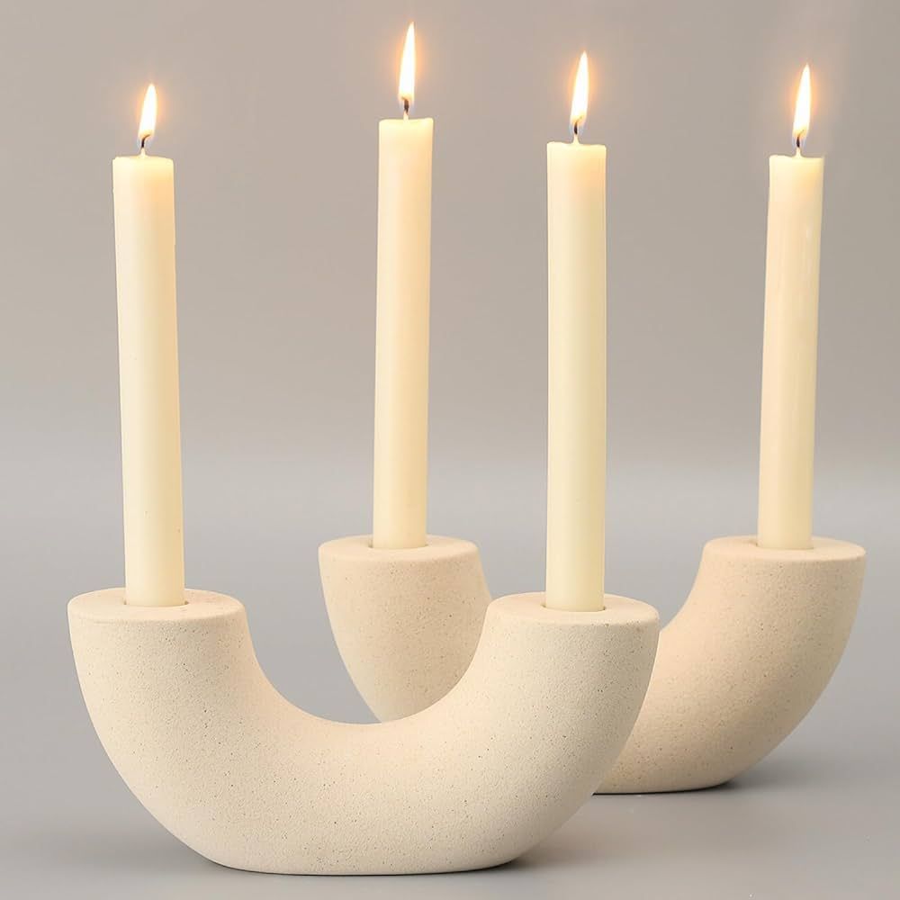 MARTAGE Taper Candle Holders, Ceramic Boho Candle Holders Set of 2, Farmhouse Candle Holders, Whi... | Amazon (US)