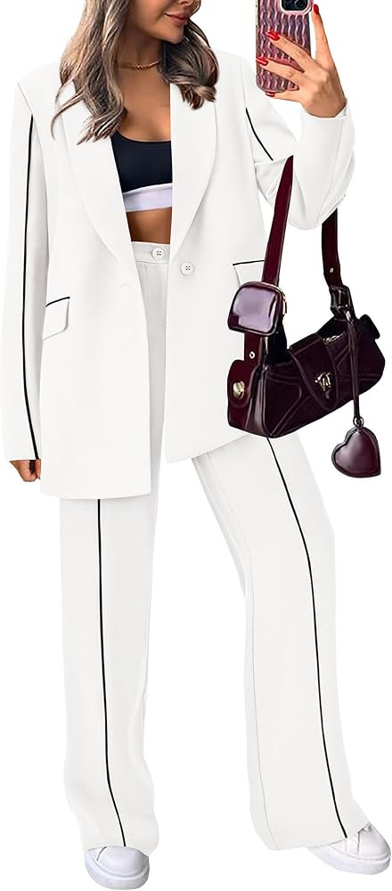 PRETTYGARDEN Women's Fall Spring 2 Piece Blazer Outfits Business Casual Oversized Jacket Wide Leg... | Amazon (US)