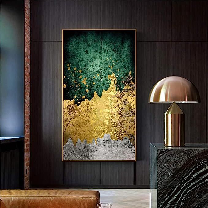 Green Gold Canvas Wall Art Abstract Art Poster Green Grey Gold Wall Art Emerald Green and Gold Pa... | Amazon (US)