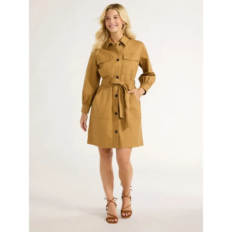 Free Assembly Women's Belted Utility Mini Dress with Long Sleeves, Sizes XS-XXL | Walmart (US)