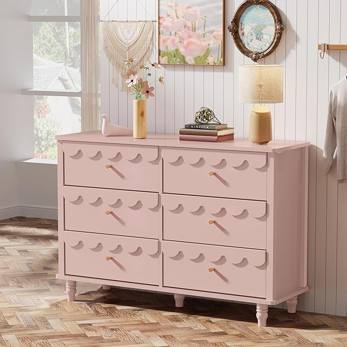 Anbuy Scalloped Dresser for Bedroom Girls Organizer Storage with Drawers, Pink 6 Drawer Dresser M... | Amazon (US)
