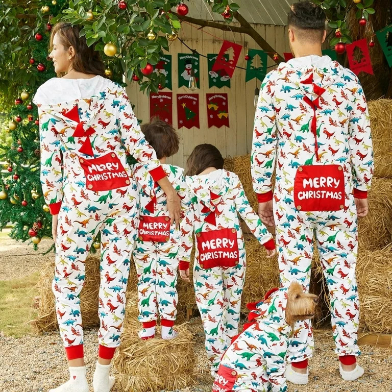 PatPat Christmas Family Matching Pajamas for Women One Piece Long Sleeve Hooded Dinosaur Costume ... | Walmart (US)