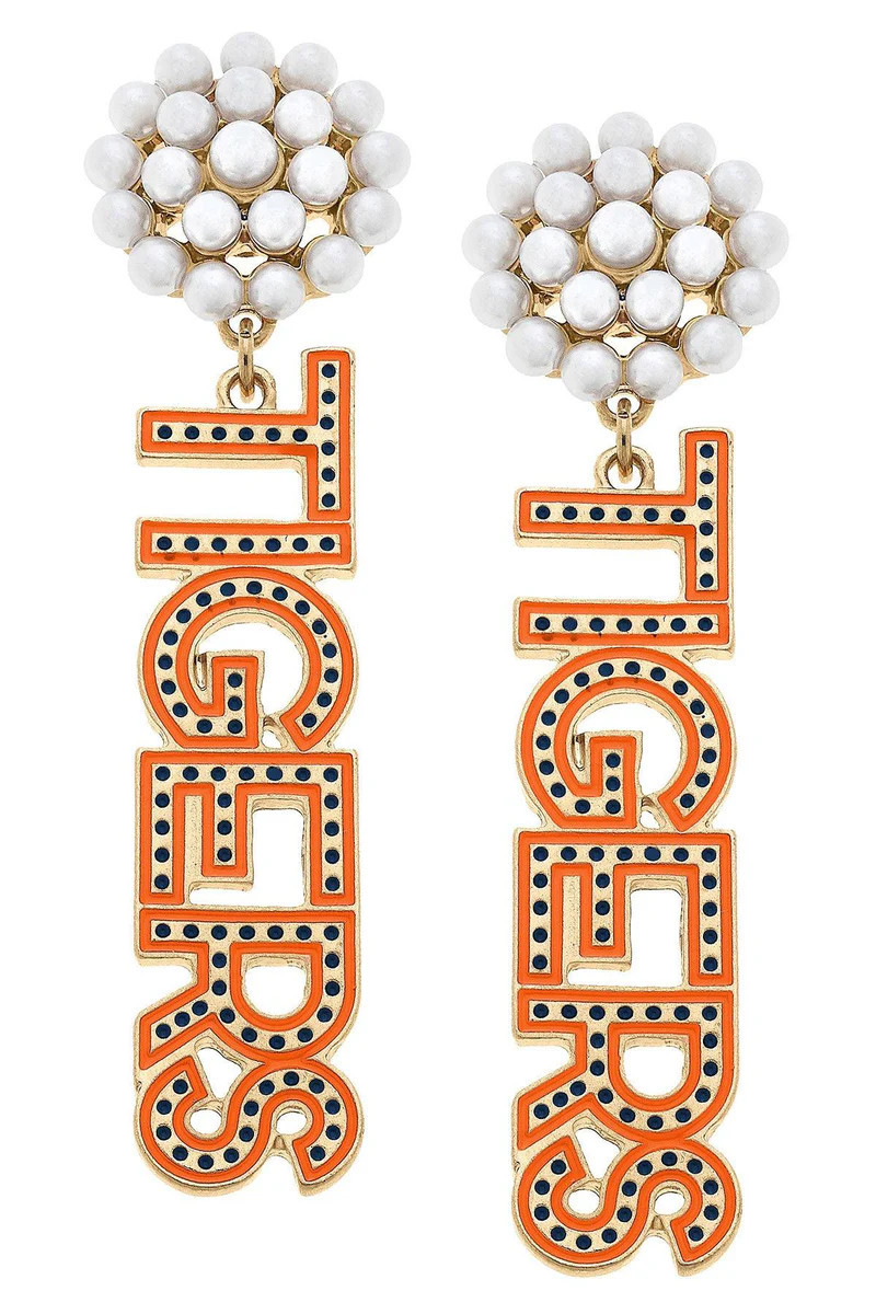 Auburn Tigers Pearl Cluster Dotted Enamel Drop Earrings | CANVAS