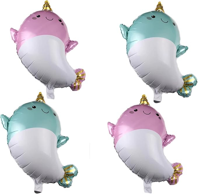 4PCS 28 Inch Giant Happy Narwhal Shape Foil Mylar Balloon for Kids Birthday Party Decorations Bab... | Amazon (US)