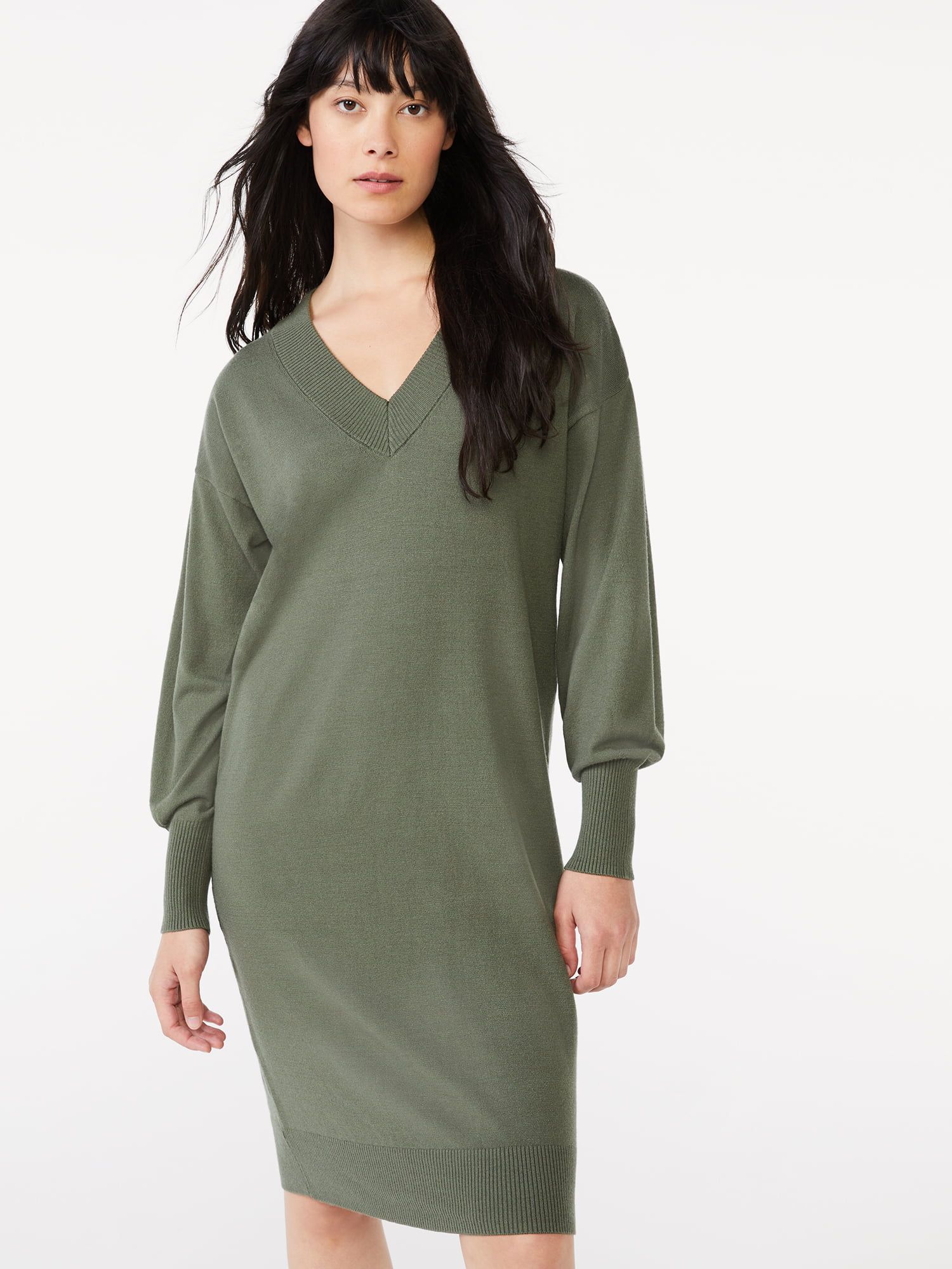 Free Assembly Women's V-Neck Sweater Dress | Walmart (US)