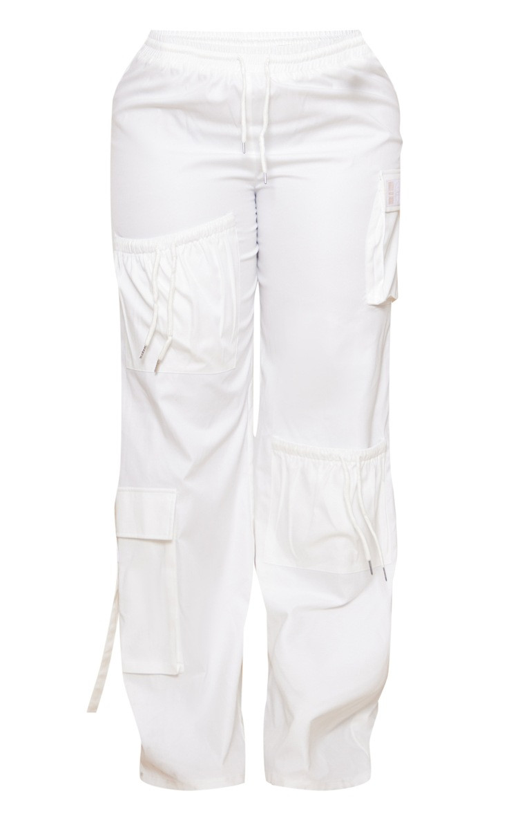 PRETTYLITTLETHING Shape White Pocket Detail Wide Leg Joggers | PrettyLittleThing US