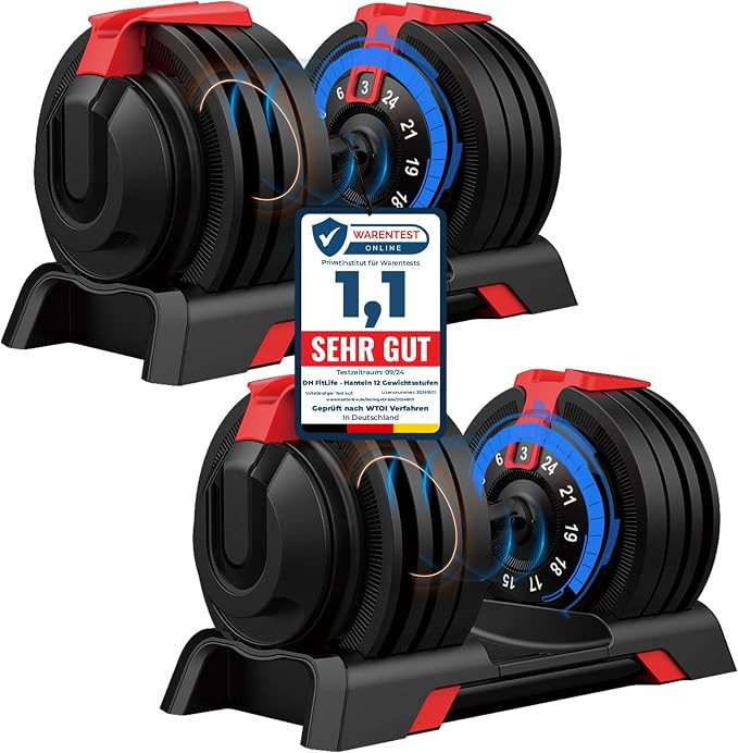 DH FitLife Verstellbare Kurzhantel 18/24 kg, 12 Gewichtsstufen, 12 in 1 Hantel, Einzelhantel oder... | Amazon (DE)