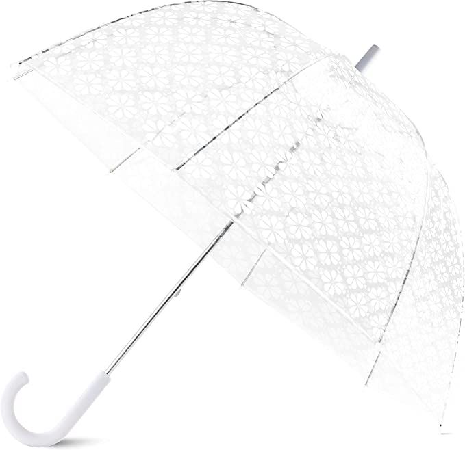 Kate Spade New York Clear Umbrella for Rain, Large Bubble Umbrella for Adults, White Spade Flower | Amazon (US)