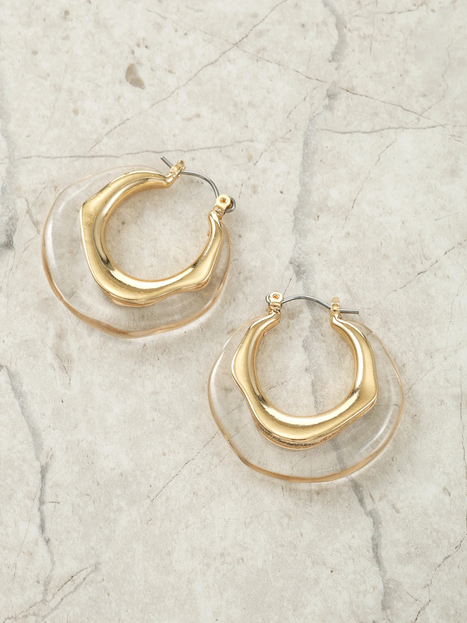 Time and Tru Clear Acrylic Swirl Snap Hoop Earrings, Pink, 1 Pair | Walmart (US)