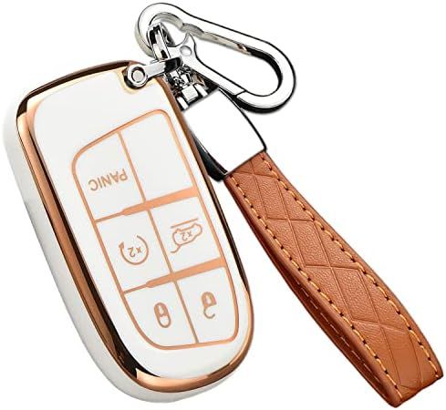 For Jeep Key Fob Cover with Leather Keychain, Premium Soft TPU Protection Key Case for Grand Cher... | Amazon (US)